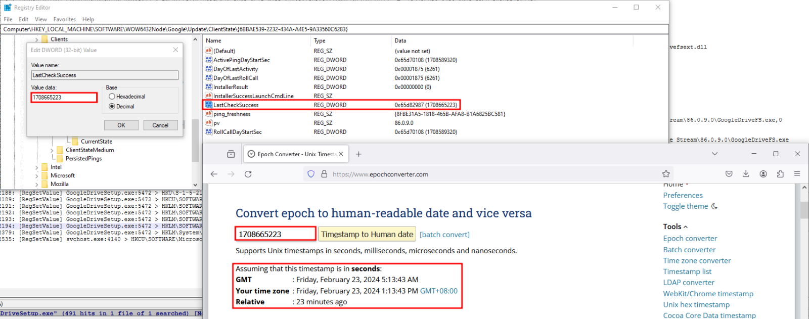 Showing the “LastCheckSuccess” column in the registry editor